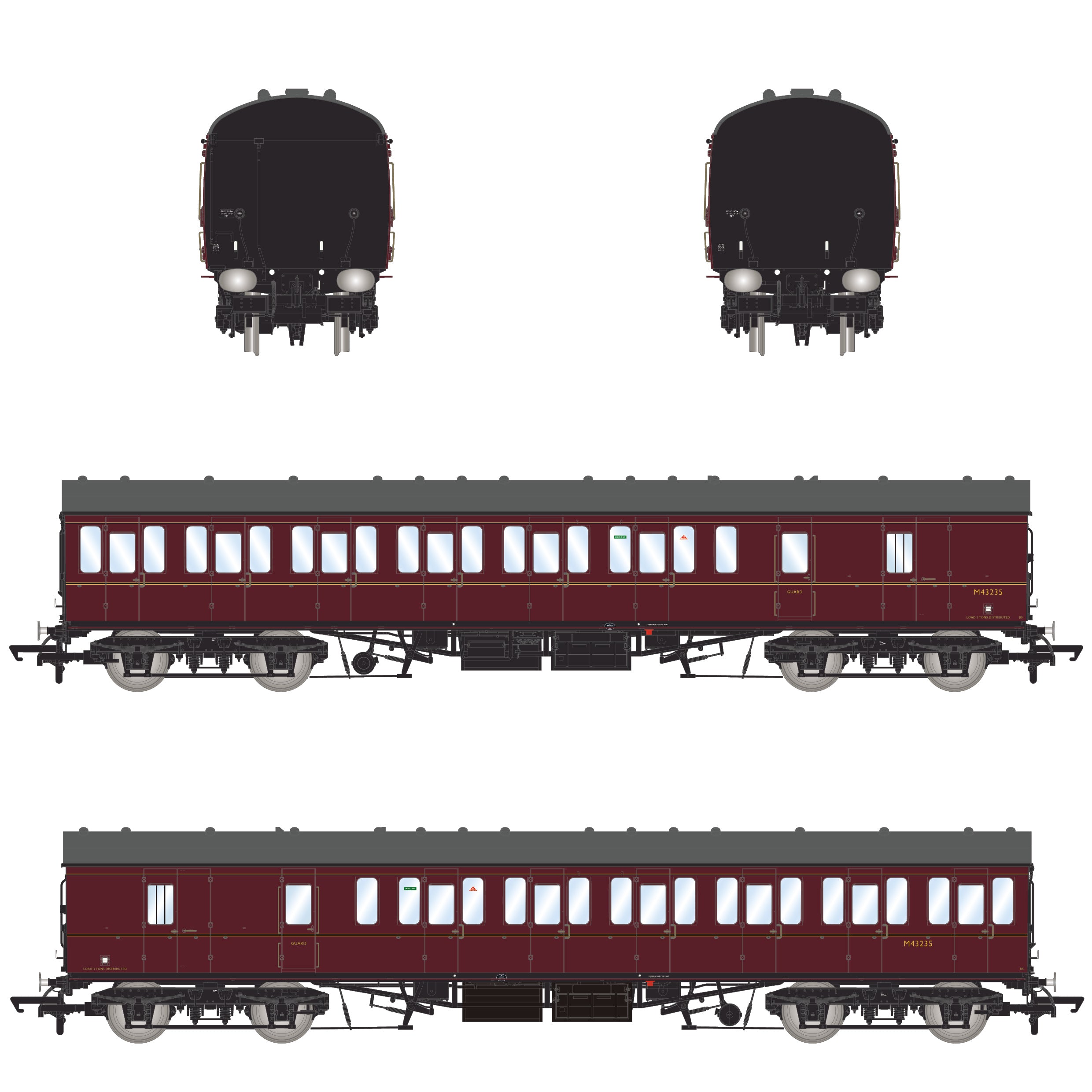 BR Mk1 57' Non-Gangway Coach – BS – gefüttertes Kastanienbraun (niedrige Position) M43235