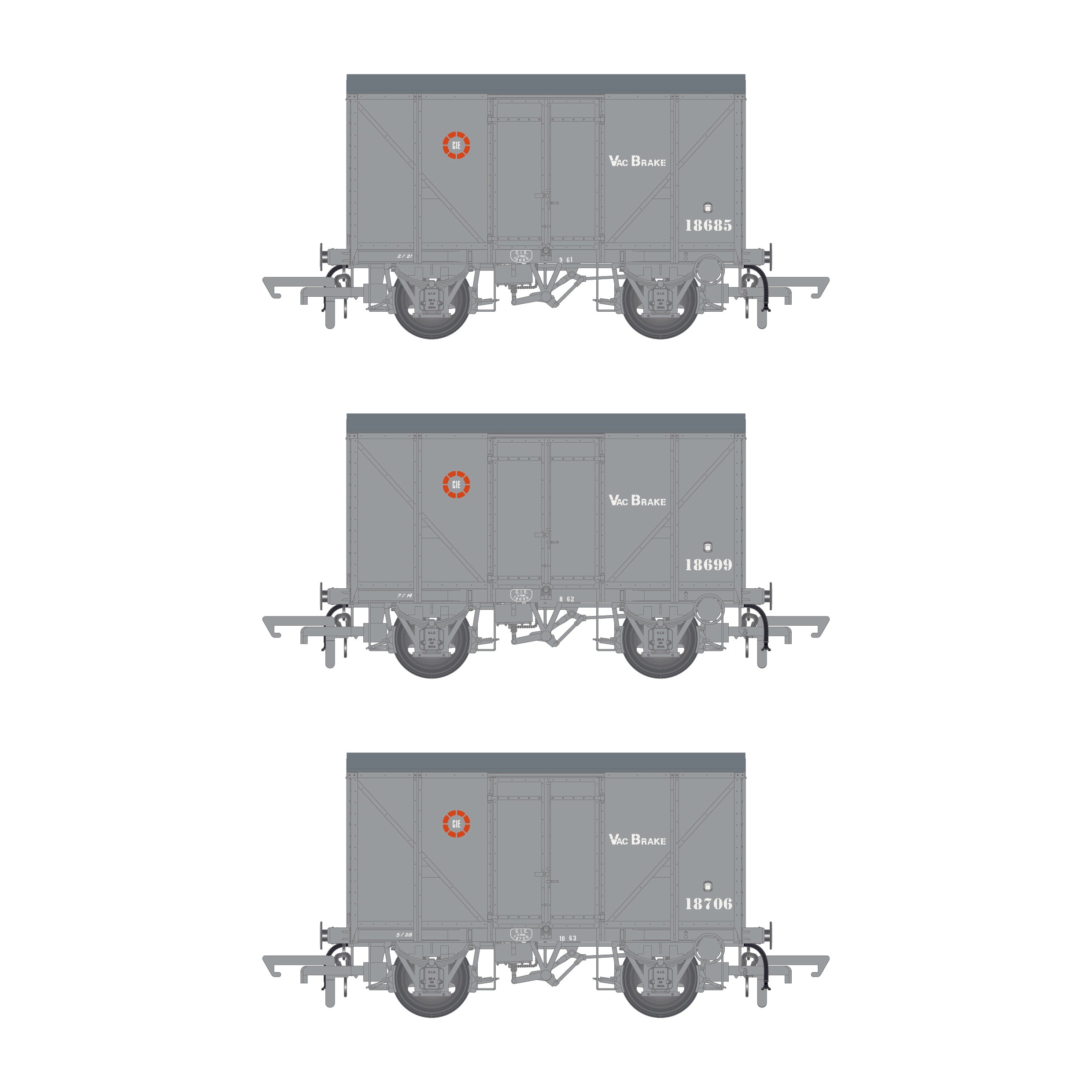CIE Bulleid H Van – Grau (CIE-Roundel-Ära) – mit Vakuum ausgestattet – Packung 1