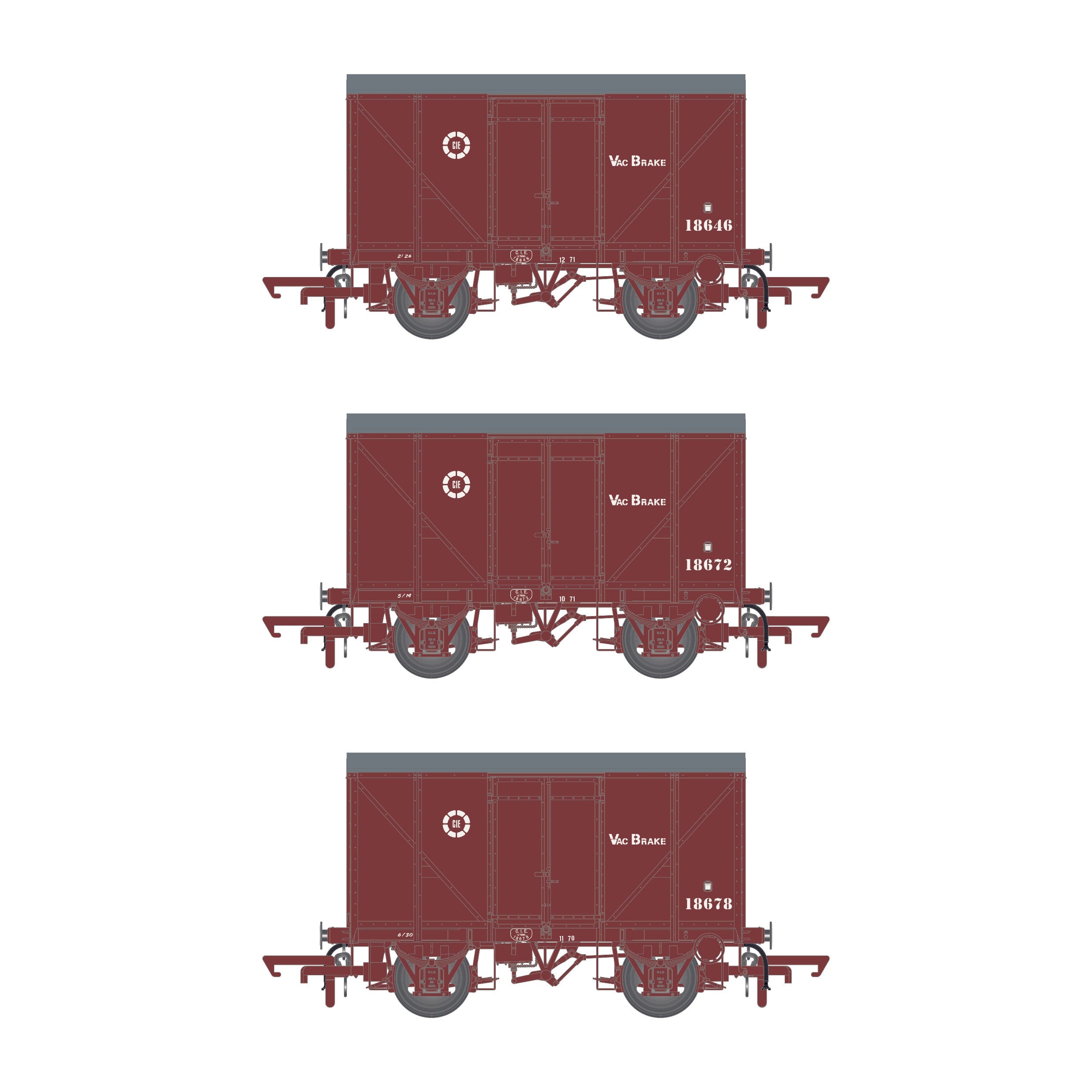 CIE Bulleid H Van – Braun (CIE-Roundel-Ära) – Vakuum ausgestattet – Packung 1