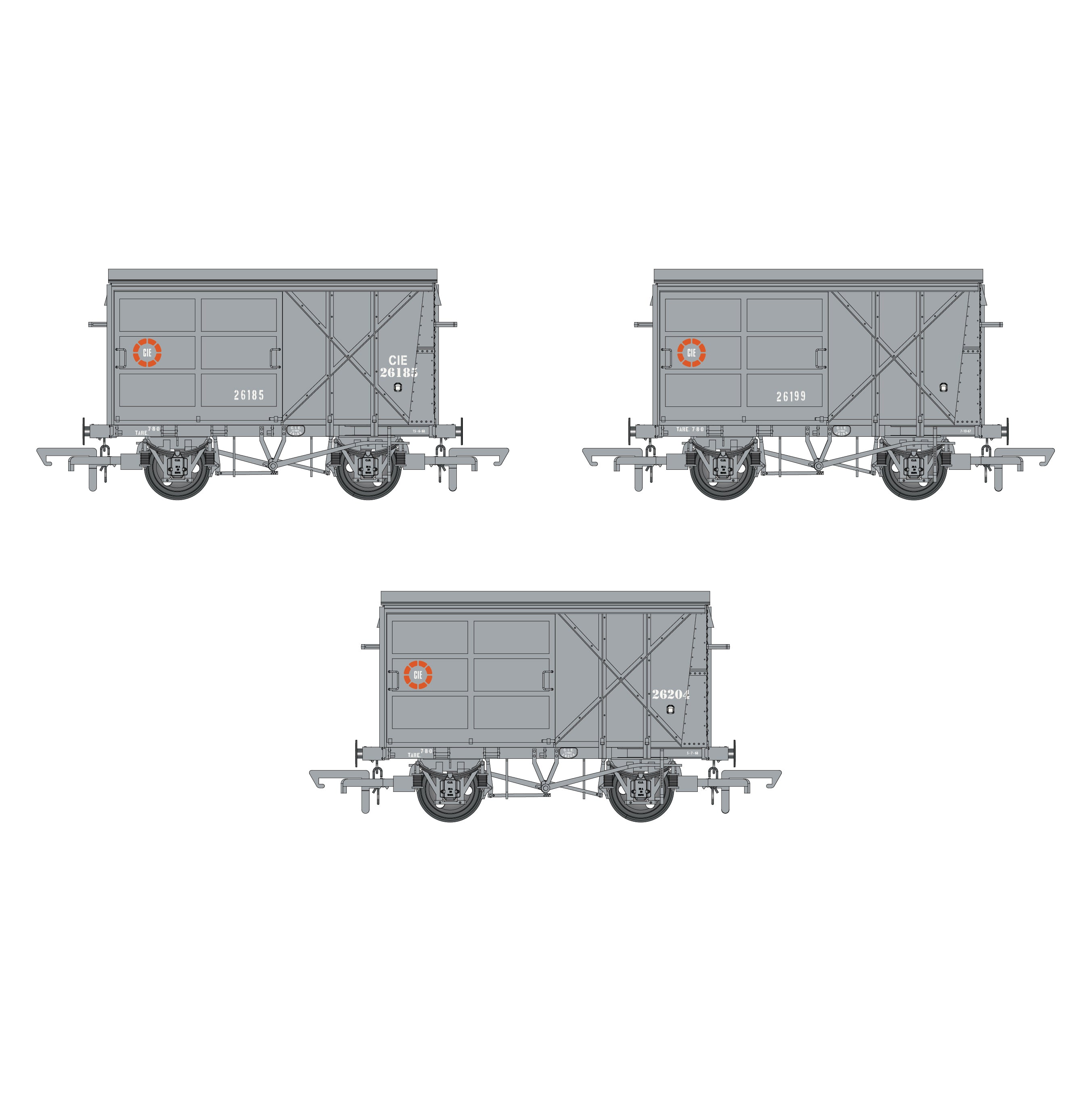 CIE Bulleid Palettenwagen – Grau (CIE Roundel-Ära) – Pack 3