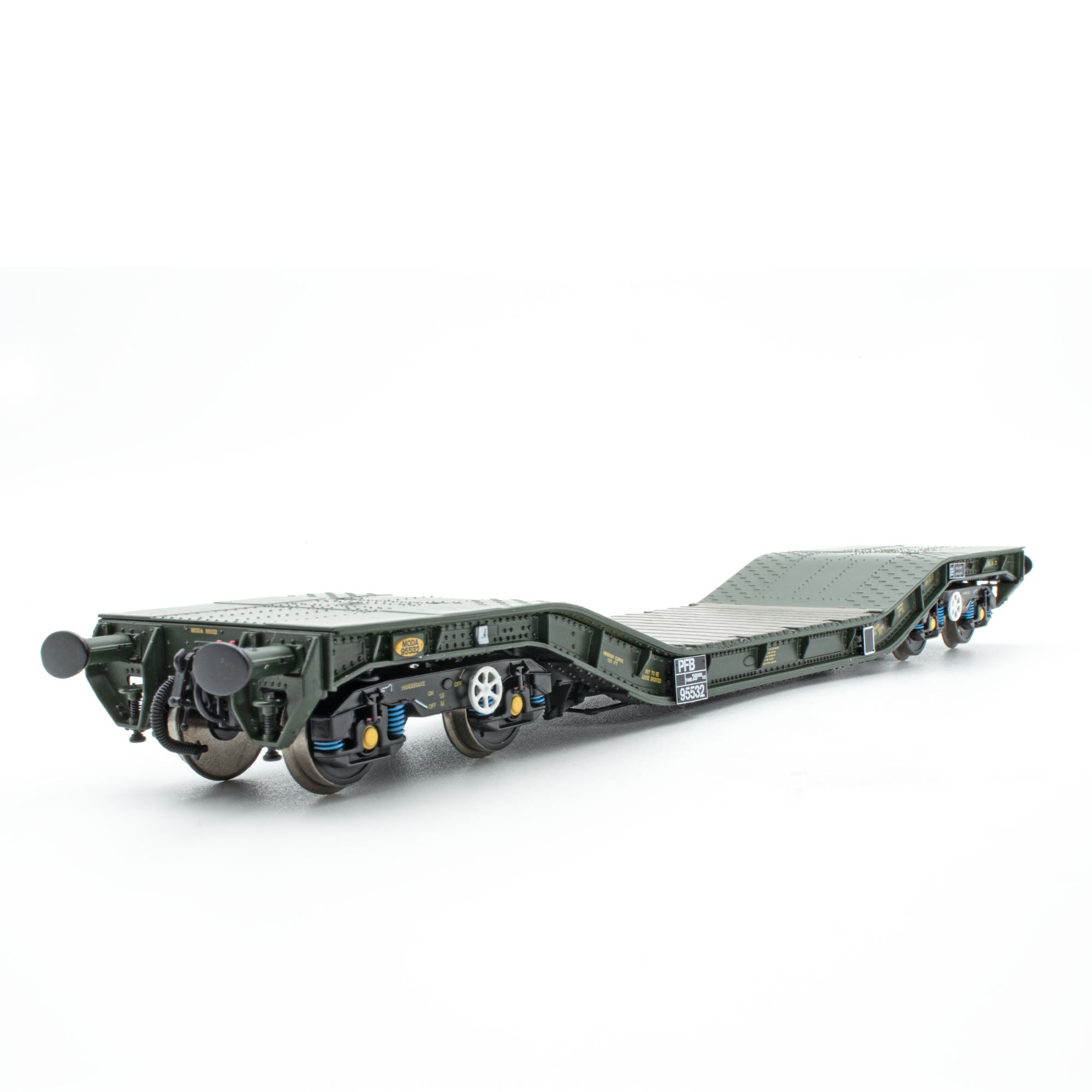 50t PFB „Warwell“-Militär-Flat mit Gloucester-GPS-Drehgestellen in MOD-Grün der 1970er Jahre – MODA95532