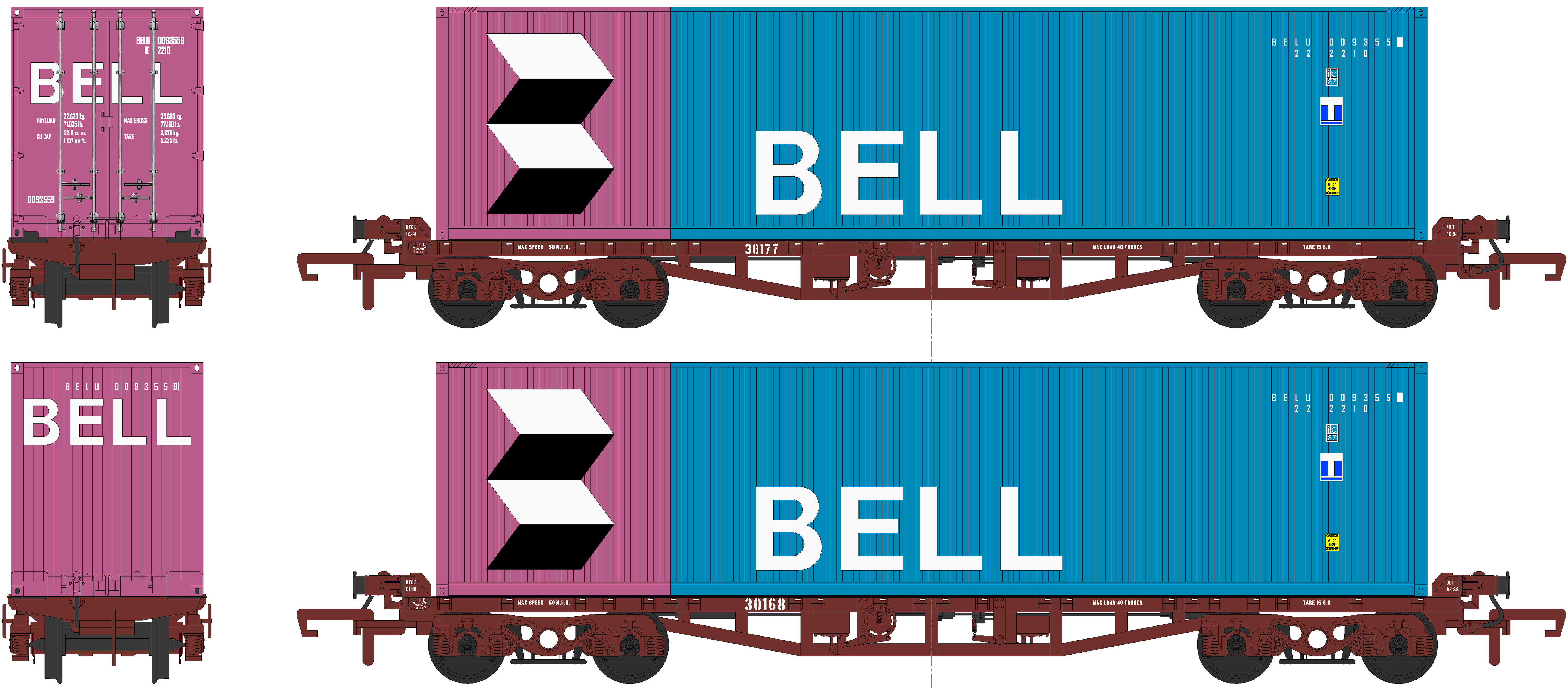 CIÉ/IR 42' Flat - Doppelpack - mit 2 Bell 40' Containern - B