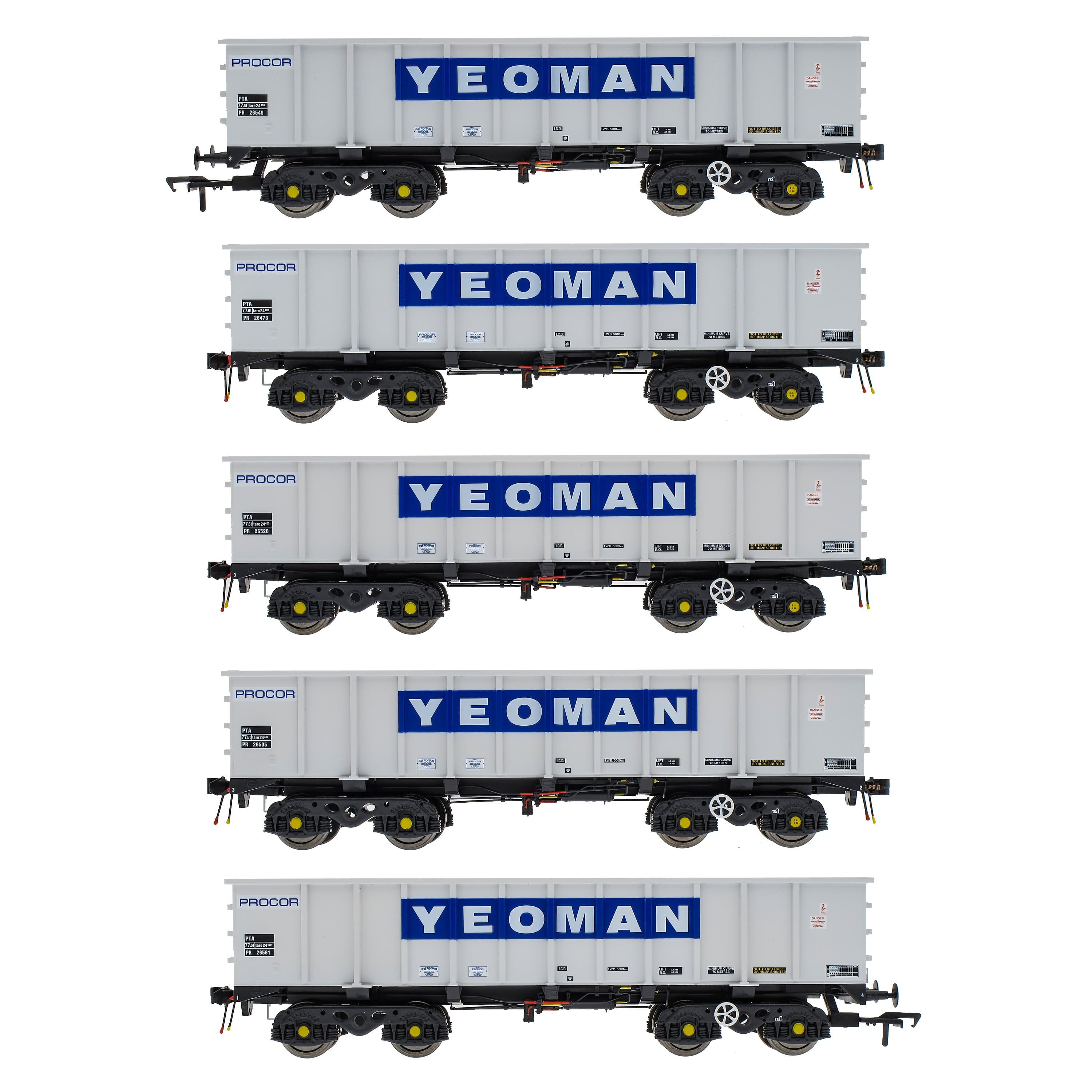 PTA/JTA+JUA Bogie-Kipper-Paket – Yeoman [Procor] Grau/Elfenbein – Außenpaket