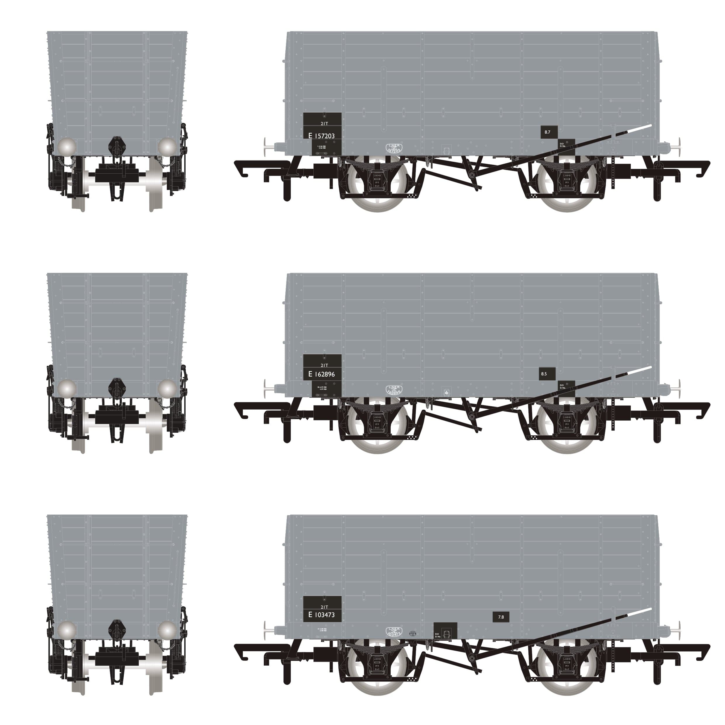 DGM 12 Hopper – BR Grau, mit schwarzen Paneelen – Dreierpack